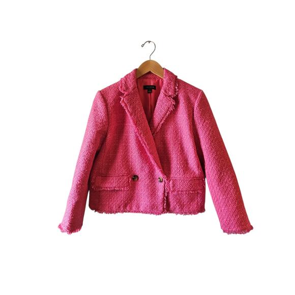 Ann Taylor pink tweed jacket blazer sz 2 bright pink - Picture 3 of 8